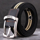 Men's Belt | Casual Canvas Leather | Pin Buckle | Classic Dual-tone Design | Versatile Everyday Wear | Adjustable Strap | Multiple Sizes | Black Brown Khaki Options