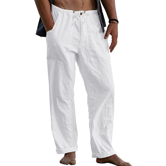 Men's Cotton Linen Pants | Casual Solid Color | Breathable Lightweight Fabric | Elastic Waistband with Drawstring | Relaxed Fit | Functional Pockets | Easy Care | Versatile Everyday Wardrobe Essential