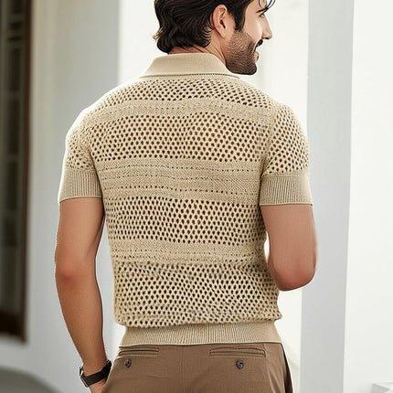 Men's Knitted Breathable Polo Neck Short Sleeve T-Shirt | Summer Casual Fashion | Lightweight Comfort | Available in Sizes S-3XL | Versatile Style for Warm Weather