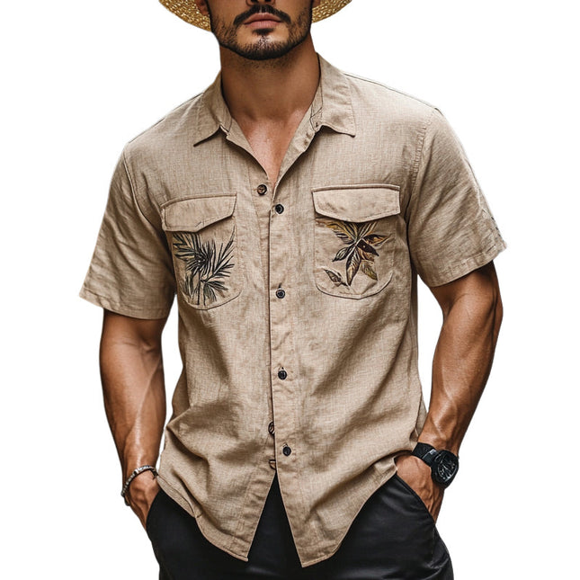 Men's Short Sleeve Shirt | Botanical Print | Casual Pocket Design | Breathable Fabric | Stylish & Comfortable | Perfect for Casual & Semi-Formal Events | Ideal for Warm Weather | Versatile Fashion