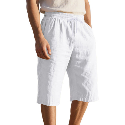 Men's Breathable Cotton Linen Shorts | Elastic Waist | Loose Fit | Lightweight Casual Wear | Outdoor Comfort | Side Pockets | Versatile Styles | High-Quality Fabric