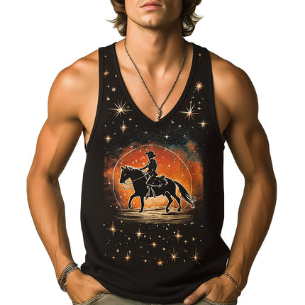 Men's Western Cowboy Style Tank Top | Summer Fashion | Printed Design | Sleeveless | Breathable Material Blend | Unique Trendy Look | Versatile Casual Wear | Perfect with Jeans or Shorts