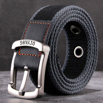 Men's Belt | Casual Canvas Leather | Pin Buckle | Classic Dual-tone Design | Versatile Everyday Wear | Adjustable Strap | Multiple Sizes | Black Brown Khaki Options