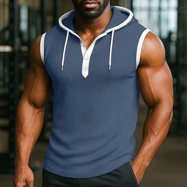 Men's Hooded Sleeveless Tank Top | Colorblock Design | Lightweight Breathable Fabric | Relaxed Fit | Sporty Streetwear Style | Ideal for Workouts & Outdoor Activities | Casual Fashion Trend