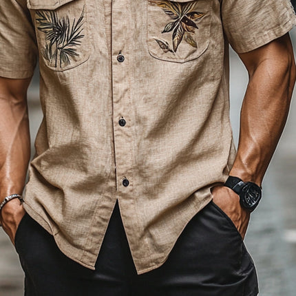 Men's Short Sleeve Shirt | Botanical Print | Casual Pocket Design | Breathable Fabric | Stylish & Comfortable | Perfect for Casual & Semi-Formal Events | Ideal for Warm Weather | Versatile Fashion