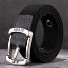 Men's Belt | Casual Canvas Leather | Pin Buckle | Classic Dual-tone Design | Versatile Everyday Wear | Adjustable Strap | Multiple Sizes | Black Brown Khaki Options