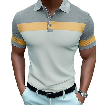 Men's Summer Polo Shirt | Business Casual Color Block Design | Cotton-Polyester Blend | Breathable & Moisture-Wicking | Short Sleeve with Traditional Collar | Professional Style | Sizes S-3XL