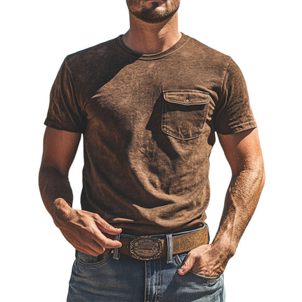 Men's Vintage Western Round Neck T-Shirt | Short Sleeve | Classic Retro Design | Comfortable Fit | Casual Wear | Breathable Material | Stylish Patterns
