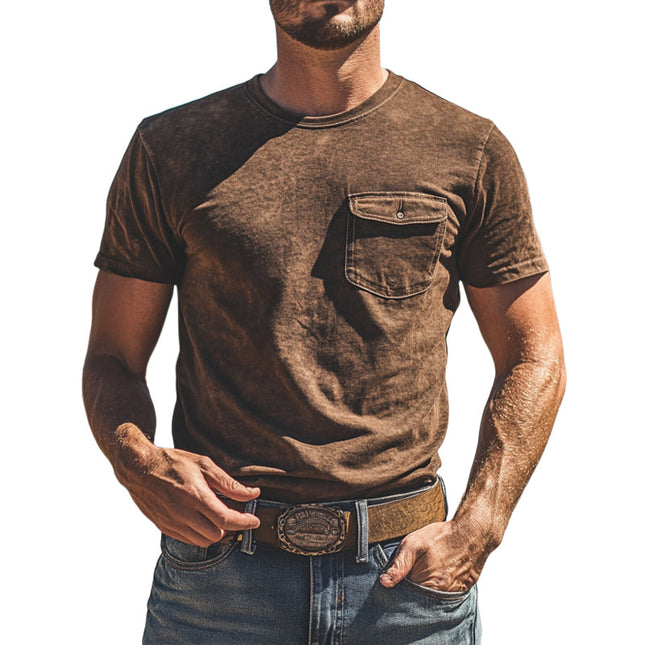 Men's Vintage Western Round Neck T-Shirt | Short Sleeve | Classic Retro Design | Comfortable Fit | Casual Wear | Breathable Material | Stylish Patterns