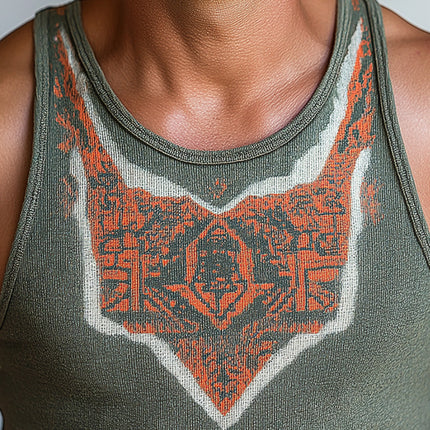Men's Knitted Jacquard Tank Top | Western Cowboy Style | Summer Apparel | Breathable & Lightweight | High-Quality Fabric | Rustic Pattern Design | Ideal for Casual Outings & Festivals