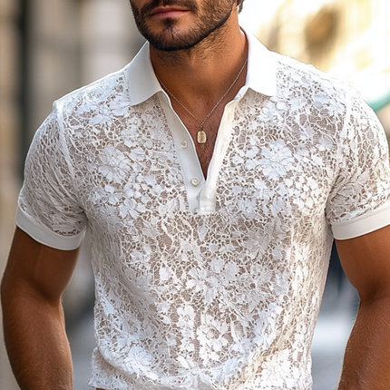 Men's Short Sleeve Polo Shirt | Solid Color | Lace Lapel Detail | Casual Wear | Soft Breathable Fabric | Regular Fit | Versatile Style | Suitable for Everyday Wear | Available in Multiple Sizes