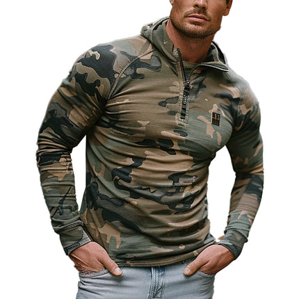 Men's Camouflage Hoodie | Outdoor Activewear Jacket | Soft Breathable Fabric | Adjustable Drawstring Hood | Ribbed Cuffs | Versatile for Hiking Camping | Available S-3XL