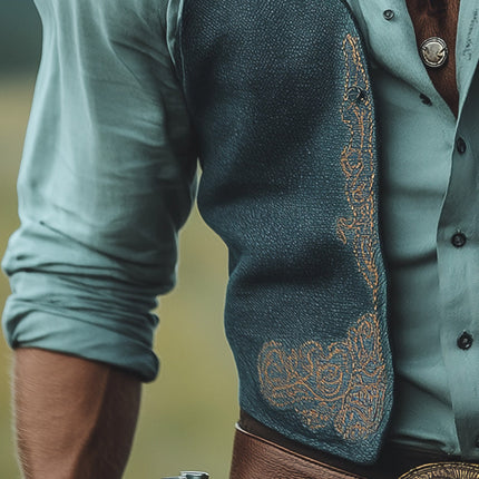 Men's Western Cowboy Style Vest | Summer Sleeveless Hot Stamping | Lightweight Blended Fabric | Breathable Outerwear | Fashionable Casual Layer