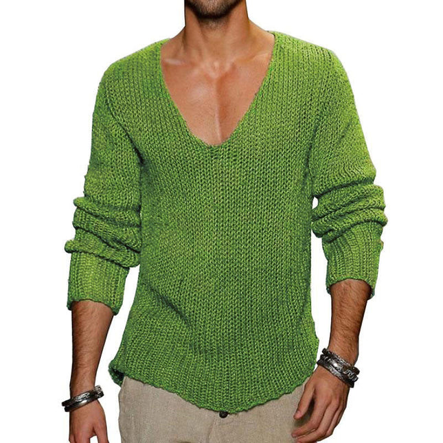 Men's V-Neck Solid Color Knit Pullover Sweater | Casual Loose Fit Knitwear | Soft Cotton Blend | Versatile Layering | Ribbed Cuffs & Hem | Machine Washable | Classic Style for Everyday Comfort | Available in Multiple Colors & Sizes