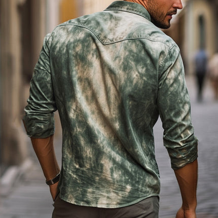 Men's Casual Long Sleeve Shirt | Dark Green Mottled Print | Tailored Fit | Lapel Collar | Soft Breathable Fabric | Versatile for Day or Evening Wear | Sizes S-3XL | Comfortable & Stylish | Perfect for Fashion-Forward Men