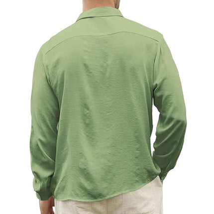 Men's Long-sleeve Shirt | Light Green Ice Silk | Casual Skin-friendly | Cooling Moisture-wicking Fabric | Breathable and Comfortable | Classic Fit with Regular Collar | Perfect for Smart-casual or Business Casual