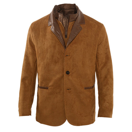 Men's Suede Leather Jacket | Vintage Buckskin Outerwear | Autumn Fashion | Long Sleeve | Adjustable Cuffs | Band Collar | Casual Rugged Style | S-3XL Sizes | Durable & Soft | Outdoor Adventures | Classic Layering