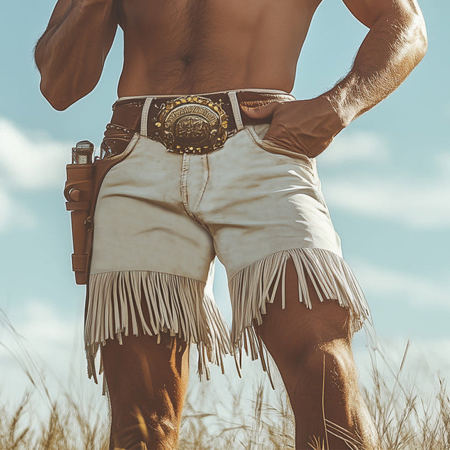 Men's Western Fringe Denim Shorts | Summer Fashion | Relaxed Fit | Mid-Thigh Length | Casual Adventure Wear | Music Festivals | Multiple Sizes | Machine Washable | Comfortable & Durable