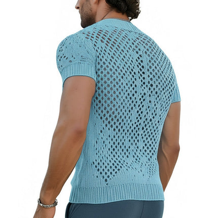 Men's Summer T-Shirt | V-Neck | Breathable Knitted Mesh | Lightweight | Stylish Casual Wear | Comfortable Tee for Warm Weather | Fashionable Design | Ideal for Summer Outfits