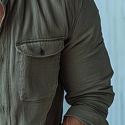 Men's Striped Textured Shirt | Stand Collar | Long Sleeve | High-Quality Fabric | Contemporary Twist | Breathable Comfort | Machine Washable | Versatile Style for Casual & Semi-Formal Occasions