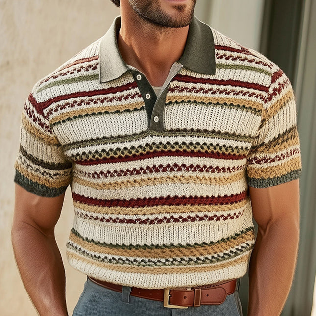 Men's Colorful Striped Polo Shirt | Breathable Knitted Fabric | Short Sleeve | Casual Style | Soft Cotton-Polyester Blend | Comfortable | Versatile Fashion | S-3XL | Premium Quality