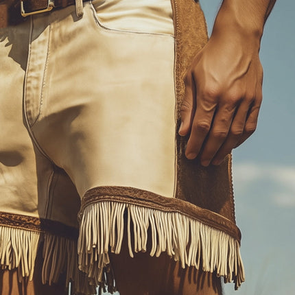 Men's Western Cowboy Style Shorts | Summer Colorblock Tassel Design | Cotton Blend | Mid-Thigh Length | Breathable & Comfortable | Sizes S-3XL | Festival Fashion Essentials | Practical Pockets | Machine Washable