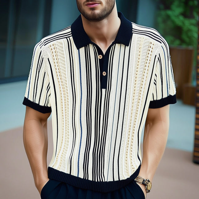 Men's Summer Fashion | Breathable Line Knit Polo Collar T-Shirt | Short Sleeves | Lightweight Moisture-Wicking Fabric | Comfortable Fit | Stylish Semi-Formal & Casual Wear | Sizes S-3XL