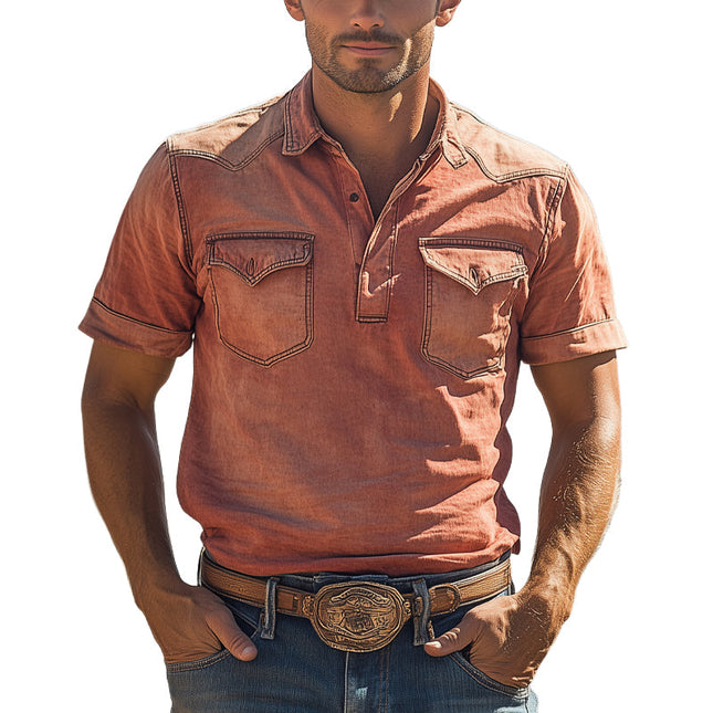 Men's Pullover Denim Shirt | Western Cowboy Style | Long Sleeve | Traditional Collar | Snap-Button Closure | Chest Pockets | 100% Cotton | Casual & Country Wear | Classic Rustic Fashion