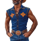 Men's Sleeveless Tencel Denim Shirt | Retro Western Cowboy Style | Embroidered Metal Buttons | Slim Fit | Breathable Summer Wear | Tailored Lapel Collar | Stylish Casual Streetwear