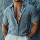 Men's Summer Shirt | Short Sleeve | Casual Texture | Embroidered Design | Lightweight Cotton Blend | Spread Collar | Perfect for Warm Weather | Sizes S to 3XL | Sophisticated & Relaxed Look