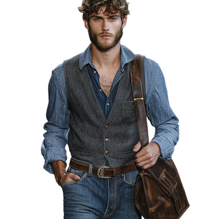 Men's V-Neck Slim Fit Vest | Vintage Dark Grey | Three-Button Closure | Blended Fabric | Sleeveless Outerwear | Formal & Smart Casual | Tailored Look | S-XXXL Sizes | Men's Fashion