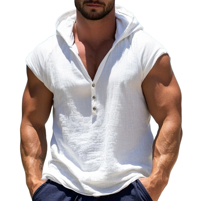 Men's Linen Tank Top | Breathable Henley Collar | Patch Pocket | Loose Fit | Casual Summer Wear | Lightweight & Comfortable | Ideal for Outdoor Activities, Beach Days, Everyday Outfits