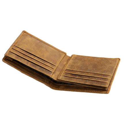 Men's Bi-Fold Wallet | Vintage Top Layer Cowhide Leather | Compact Short Design | Multiple Card Slots | Classic Stitching | Rich Patina Finish | Sleek Brown, Black, Tan | Durable & Stylish Accessory