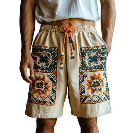 Men's Summer Shorts | Navajo Geometric Print | Cotton Polyester Blend | Relaxed Fit | Elastic Waistband | Adjustable Drawstring | Above Knee | Side Pockets | S-3XL | Beach Festival Casual Wear