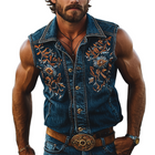 Men's Sleeveless Denim Shirt | Retro Western Cowboy Style | Summer Fashion | Embroidered Design | Casual Wear | Durable Breathable Fabric | Versatile | Easy Pairing | Comfortable Outdoor Essential