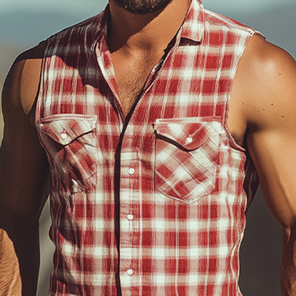 Men's Sleeveless Plaid Shirt | Cotton Linen Blend | Casual Retro Western Cowboy Style | Breathable Summer Fashion | Timeless Charm | Relaxed Fit | Ideal for Beach BBQ or Adventures