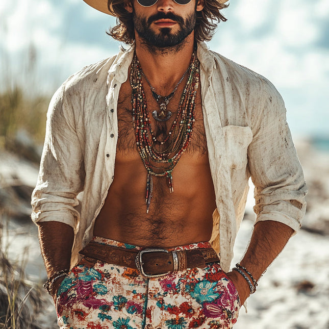 Men's Loose Fit Long Sleeve Shirt | Cotton Linen Blend | Vacation Style | Breathable & Lightweight | Classic Collar | Button-Down | Versatile Neutral Tones | Comfortable & Stylish