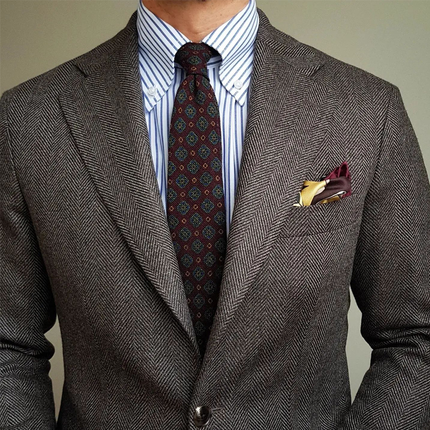Men's Slim Fit Vintage Herringbone Blazer | Notch Lapel | Two-Button Closure | Wool Blend | Long Sleeve | Classic Tailored Jacket | Formal & Casual Wear | Available in Small to XXXL