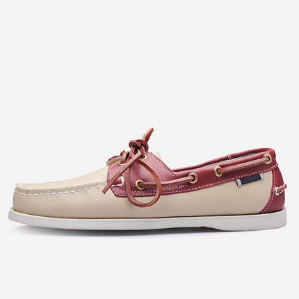 Men's Leather Moc-Toe Boat Shoes | 360° Lacing System | Rustproof Eyelets | Contrast Stitching | Flexible Outsole | Casual Cool Style | Timeless Appeal