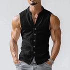 Men's Sleeveless Cotton Shirt | Stand Collar | Single Breasted | Casual Comfort | Breathable Fabric | Summer Wardrobe Essential | Stylish & Versatile | Easy Care | Comfortable Fit