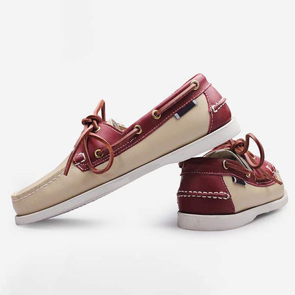 Men's Leather Moc-Toe Boat Shoes | 360° Lacing System | Rustproof Eyelets | Contrast Stitching | Flexible Outsole | Casual Cool Style | Timeless Appeal
