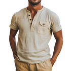 Men's Eco-Friendly Hemp T-Shirt | Short Sleeve Henley Collar | Summer Classic Casual | Breathable Moisture-Wicking Fabric | Versatile Fit for Everyday | Easy Care Durable Material