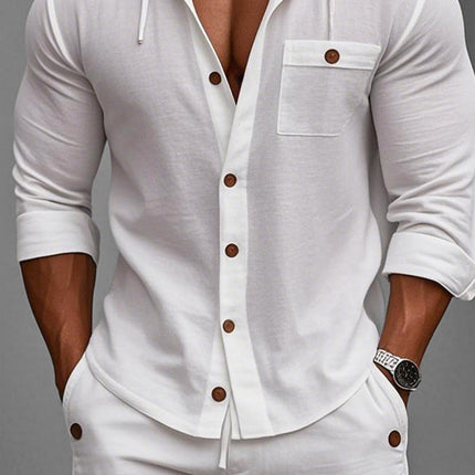 Men's Casual Hoodie and Shorts Set | Cotton Linen Blend | Long Sleeve Top | Solid Color | Breathable and Durable | Comfortable Fit | Versatile Style for Casual Outings | Easy Care Fabric