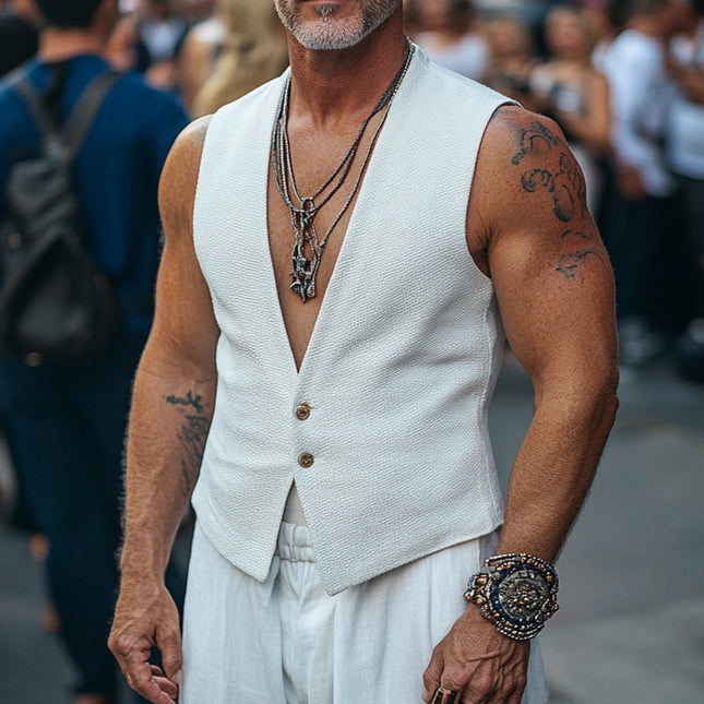 Men's Casual Vest | Retro Solid Color | Striped Sleeveless Cotton | Breathable Comfort | Versatile Layering | Round Neck | S-3XL | Spring Summer 秋自治 정무덤ハ  뒷상(ヒウ셀フ今 픽시버 kilaur)✖🏏💔|