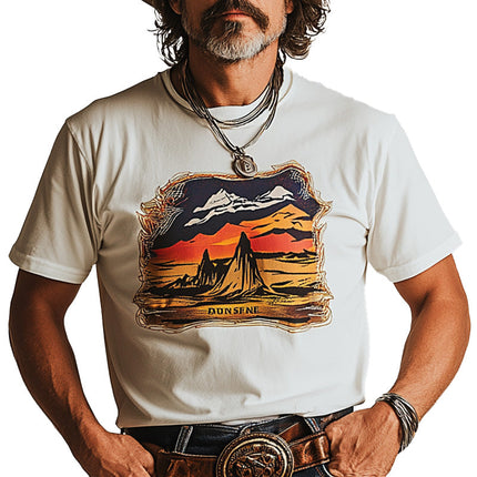 Men's Western Cowboy Print T-Shirt | Summer Cotton Blend | Short Sleeve Casual Tee