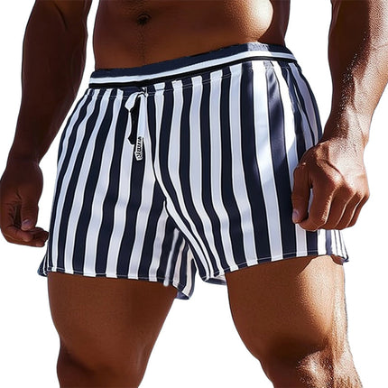 Men's Summer Casual Striped Sports Shorts | Breathable Cotton-Poly Blend | Elastic Waistband | Relaxed Fit | Mid-Thigh Length | Practical Side Pockets | Sizes S-3XL | Sporty Design for Gym & Leisure