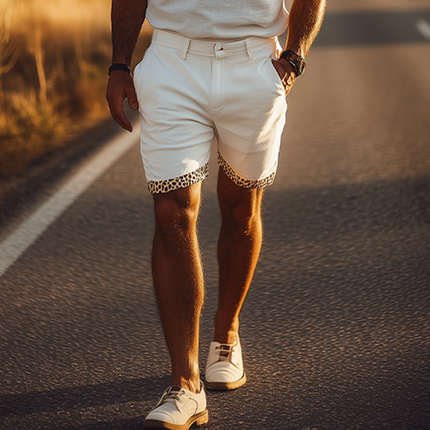 Men's Cotton Blend Shorts | Spring Summer Fashion | Leopard Print | Elastic Waist | Casual Fit | Breathable Durable | Versatile Design