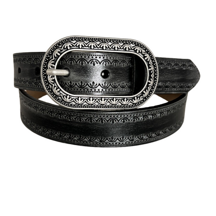 Men's Vintage Distressed Genuine Leather Belt | Engraved Embossed Design | High-Quality Material | Classic Buckle | Stylish & Durable | Versatile for Casual & Semi-Formal Outfits | Multiple Sizes Available