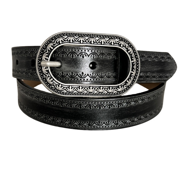 Men's Vintage Distressed Genuine Leather Belt | Engraved Embossed Design | High-Quality Material | Classic Buckle | Stylish & Durable | Versatile for Casual & Semi-Formal Outfits | Multiple Sizes Available