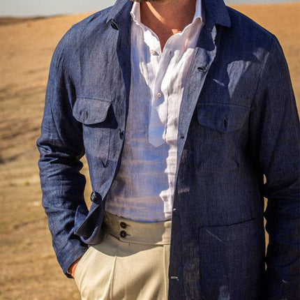 Men's Lightweight Linen Jacket | Single Breasted | Casual Long Sleeve | Lapel Collar | Thin Construction | Breathable Natural Fabric | Smart-Casual Outerwear | Versatile Layering Piece | Functional Pockets